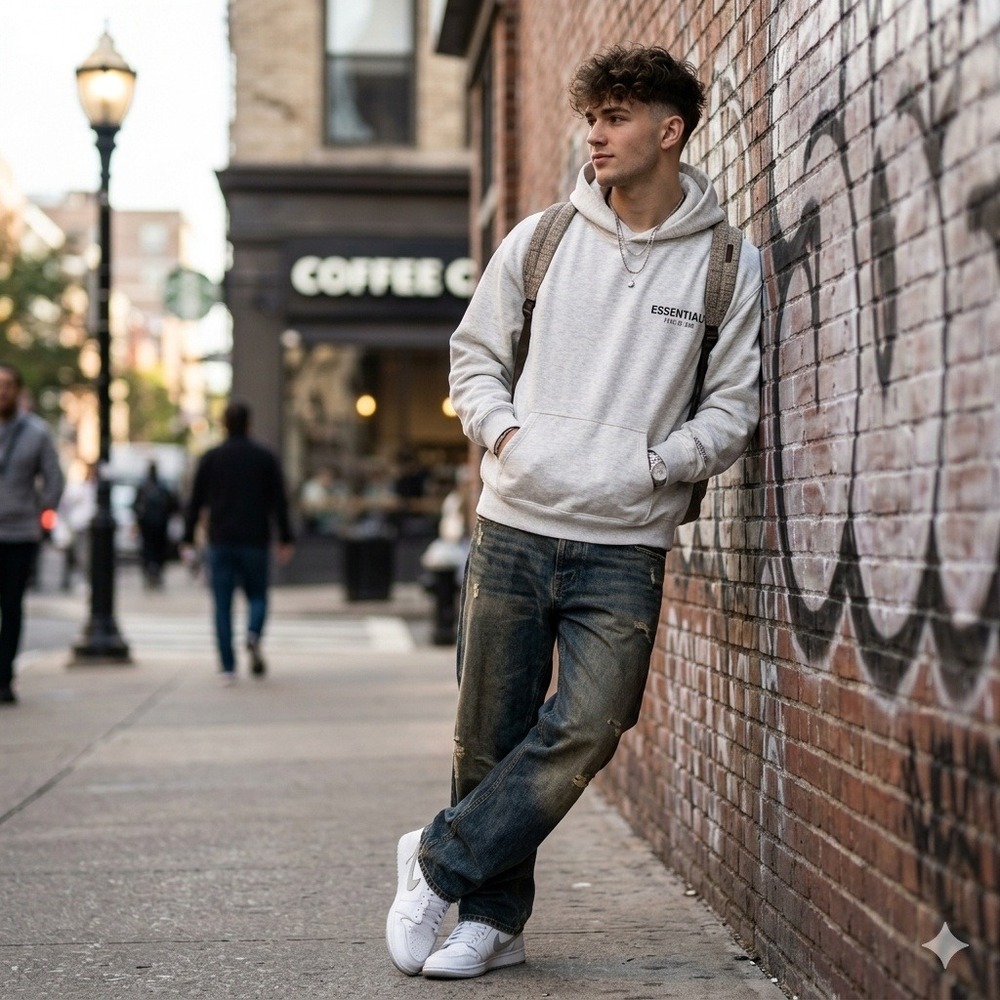 Fear of God Essentials Hoodie Mens Grey Hypebeast Streetwear Logo Pullover
